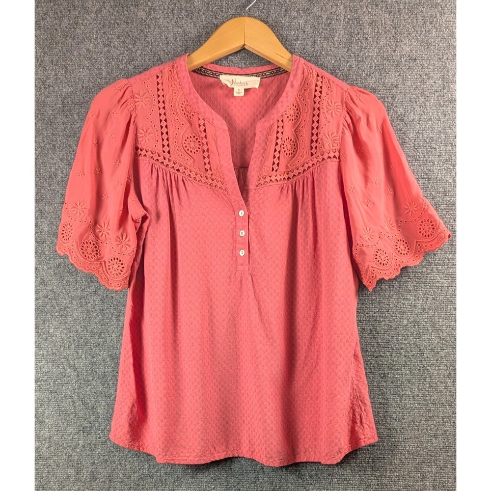 Nurture by Westbound Women's Small Coral Eyelet Embroidered Peasant Boho Blouse